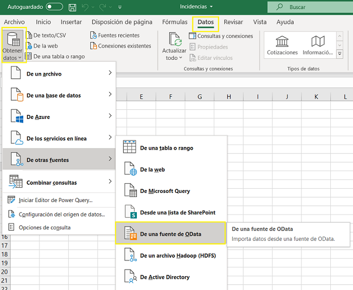 Excel - Obtener datos desde OData