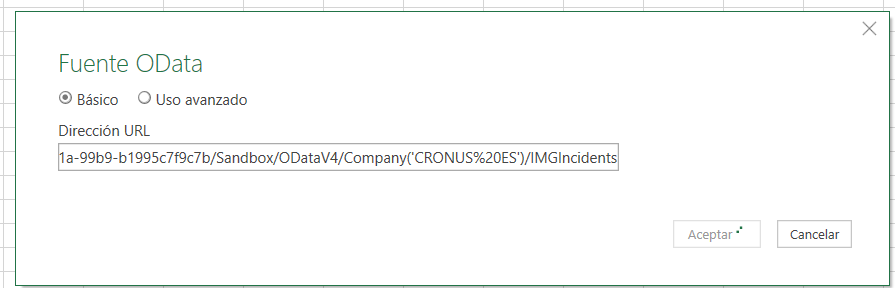 Excel - Obtener datos desde OData - Pegar url