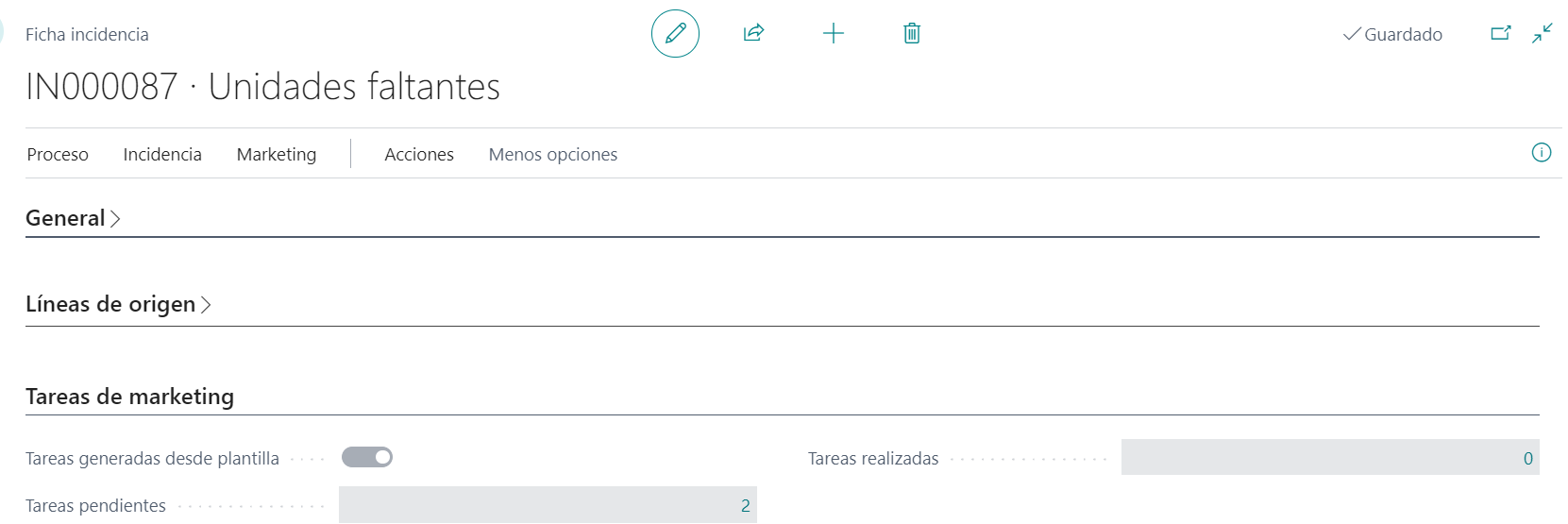 Ficha de incidencia - Tareas de Marketing