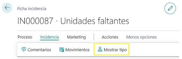 Ficha de incidencia - Acción mostrar tipo