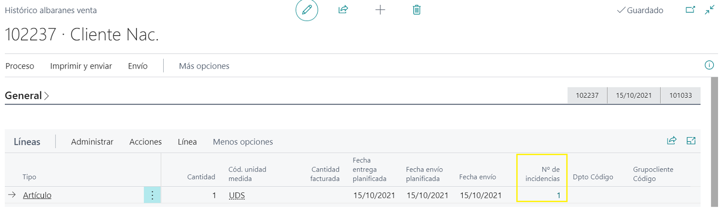 Líneas docs origen - Nº incidencias
