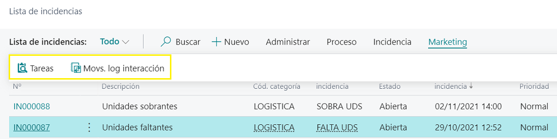 Lista incidencias - Navegar marketing
