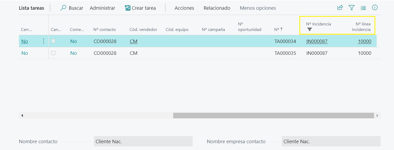 Lista tareas - Navegar incidencias