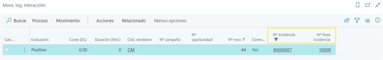 Movs. log. interacción - Navegar incidencias
