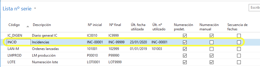 Nº serie incidencias