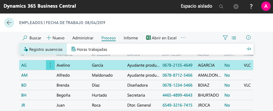 Acción de Registro de ausencias