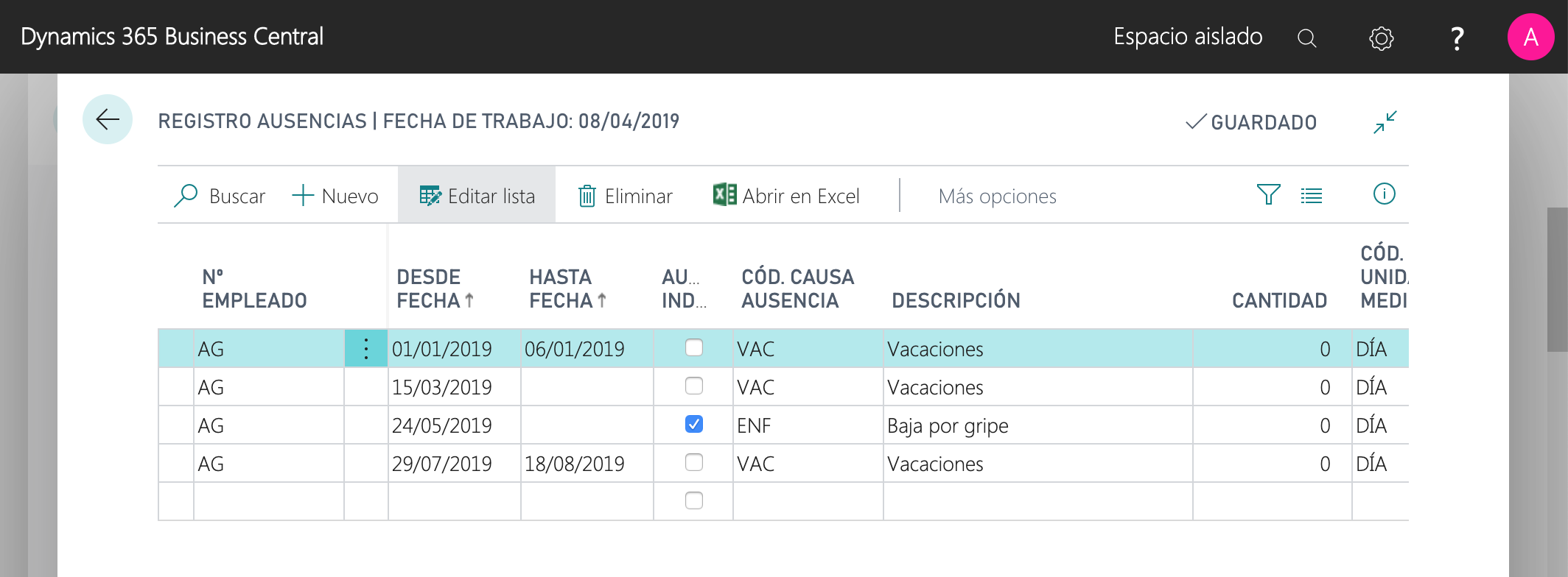 Registro de ausencias
