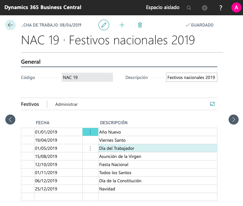 Plantilla de festivo