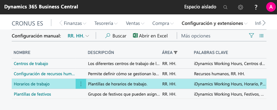 Configuración manual de horarios