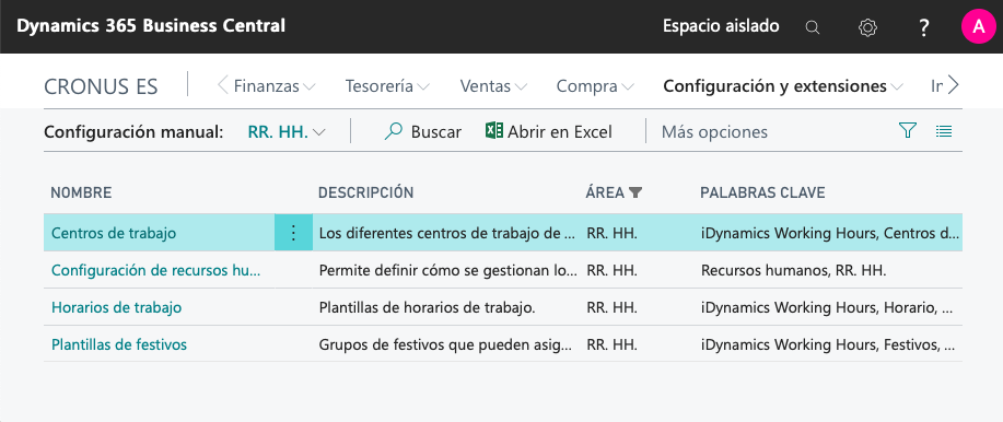 Configuración manual de centros