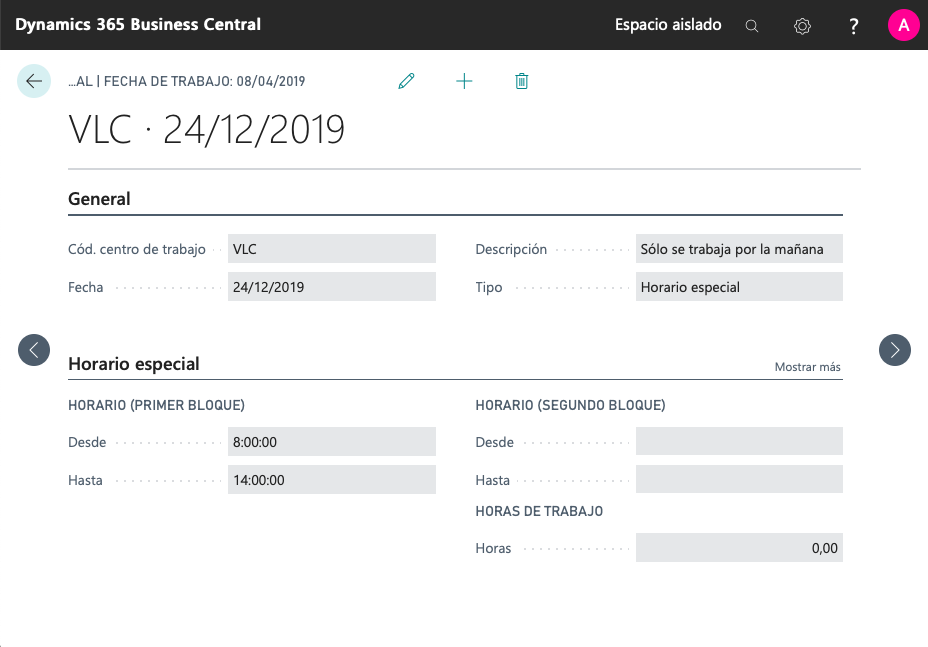 Horario especial