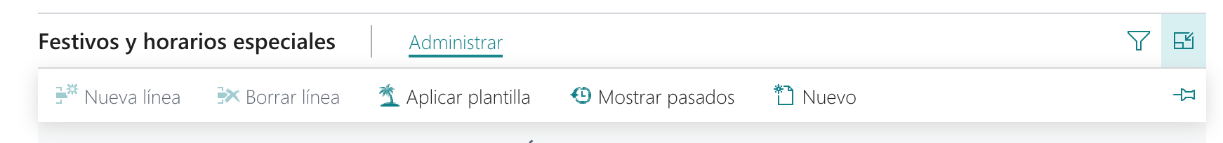 Barra de acciones de festivos