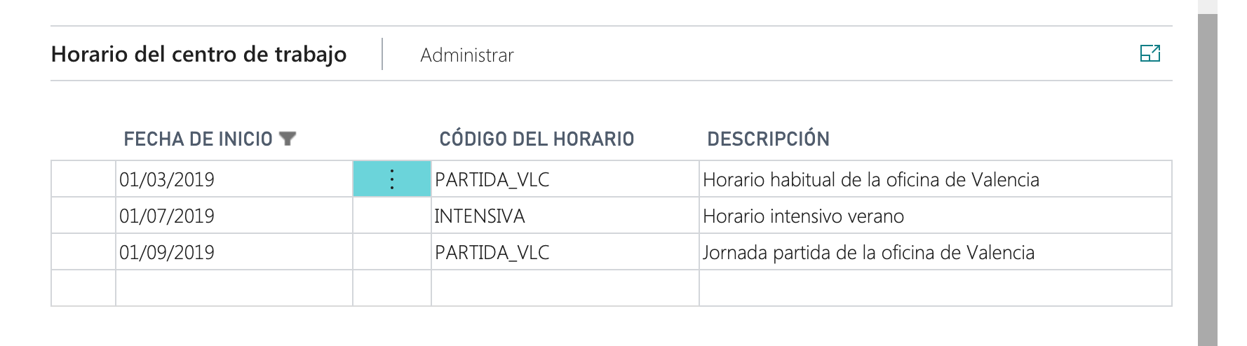 Horario del centro