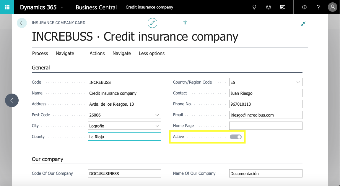 Insurance company settings