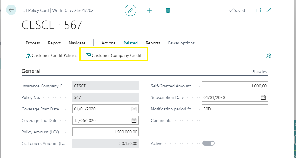 Customer company credit
