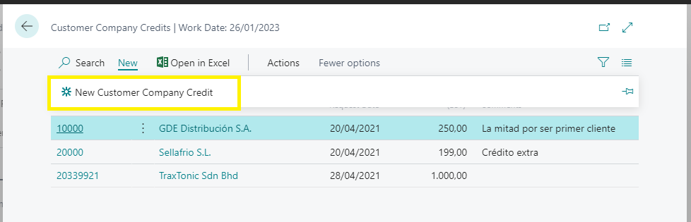 Company credit request