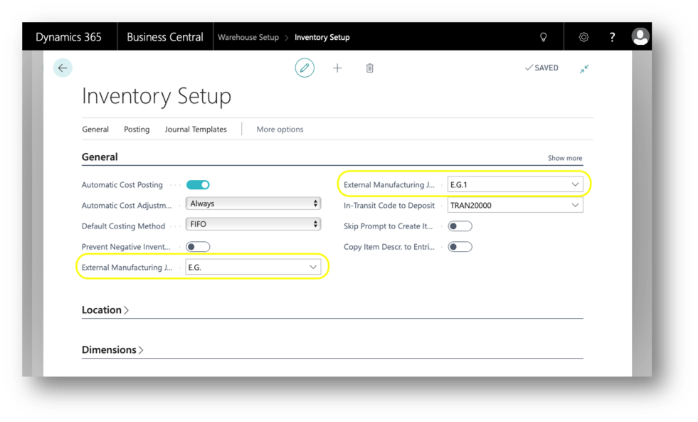 Configuración inventario