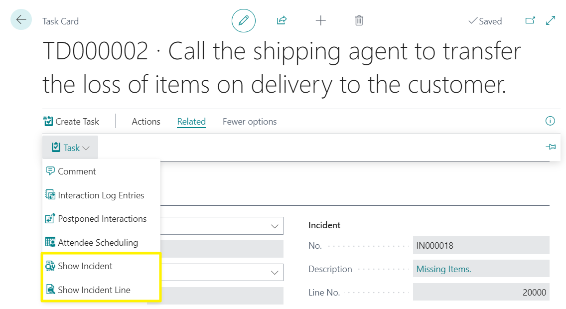 Tasks List - View Incident Action