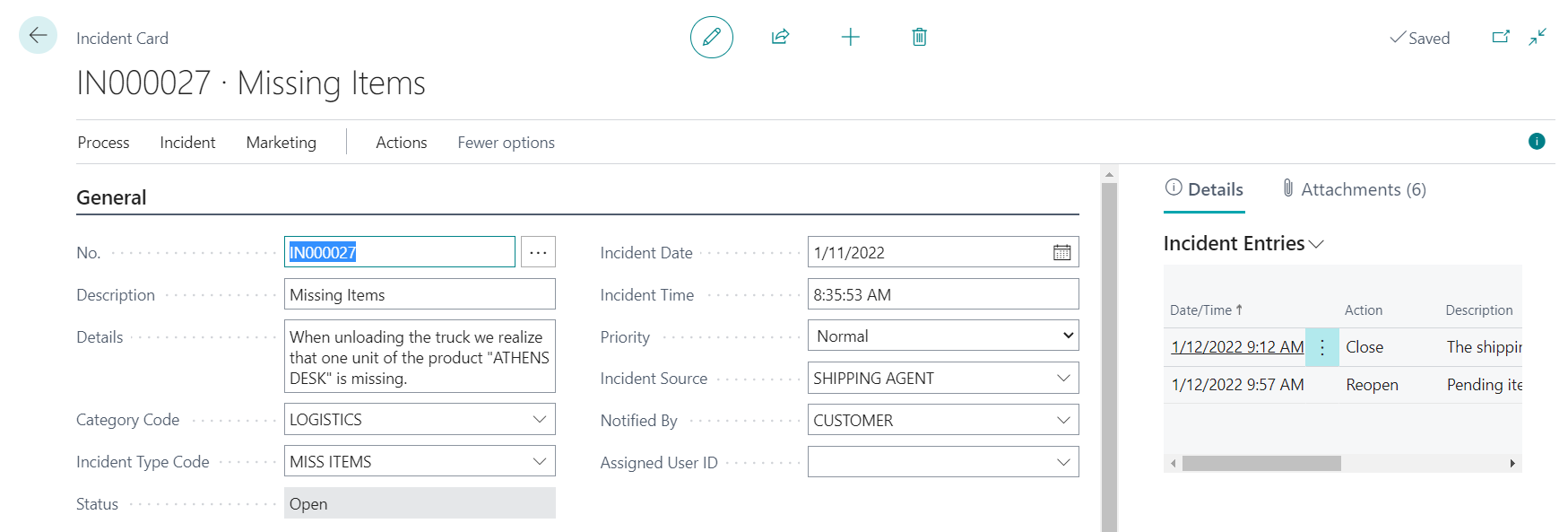 Incident Card - FactBox Pane