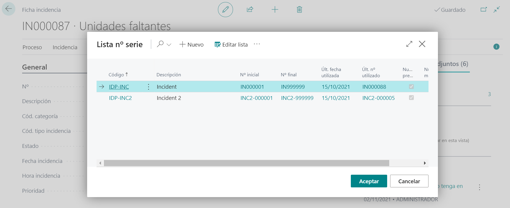 Incident Card - Alternative Serial No.