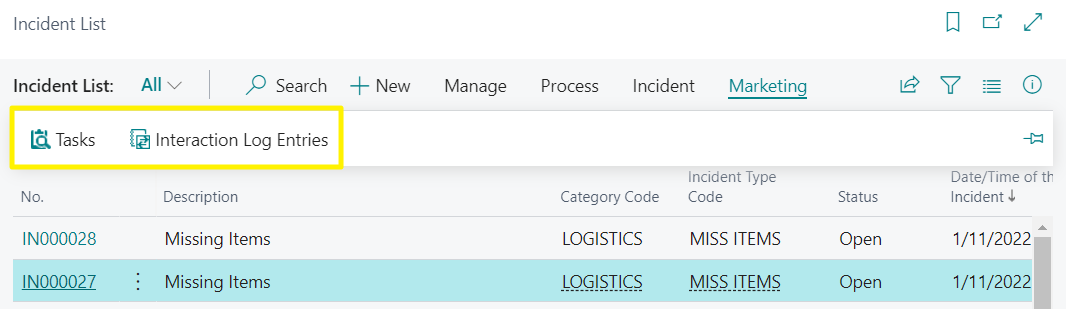 Incident List - Marketing Navigation