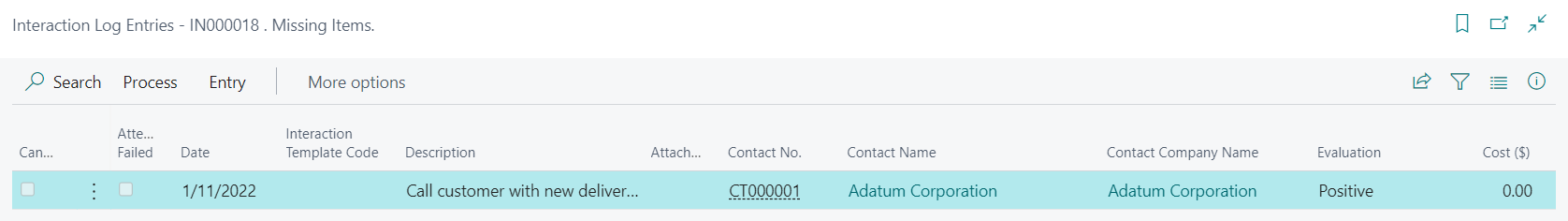 Lista de interacciones