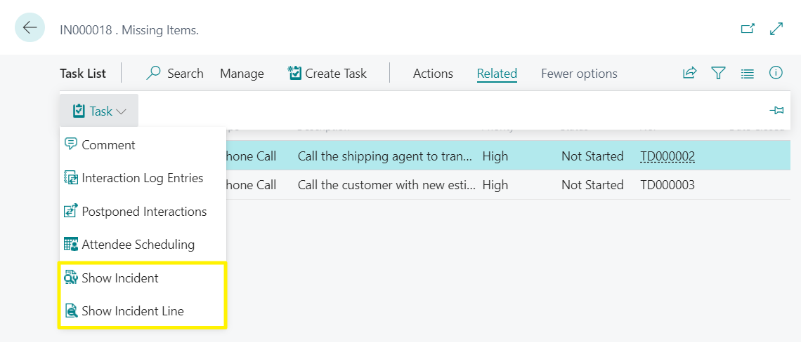 Tasks List - View Incident Action