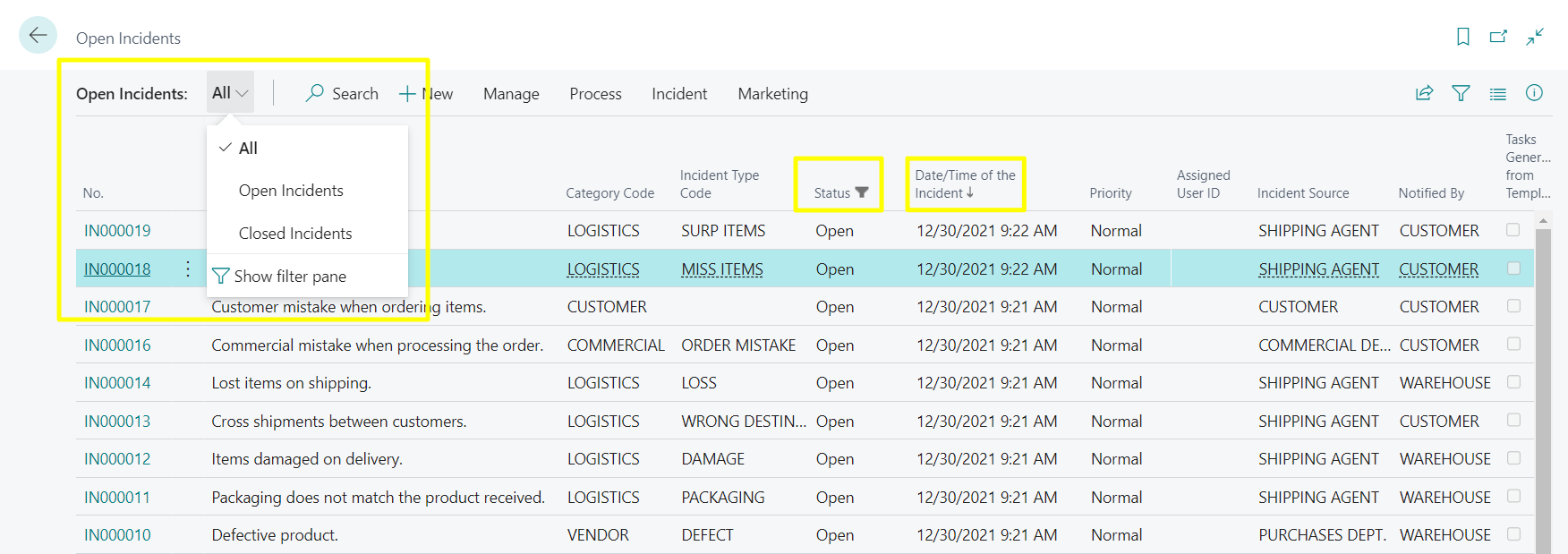 Incidents List - Views