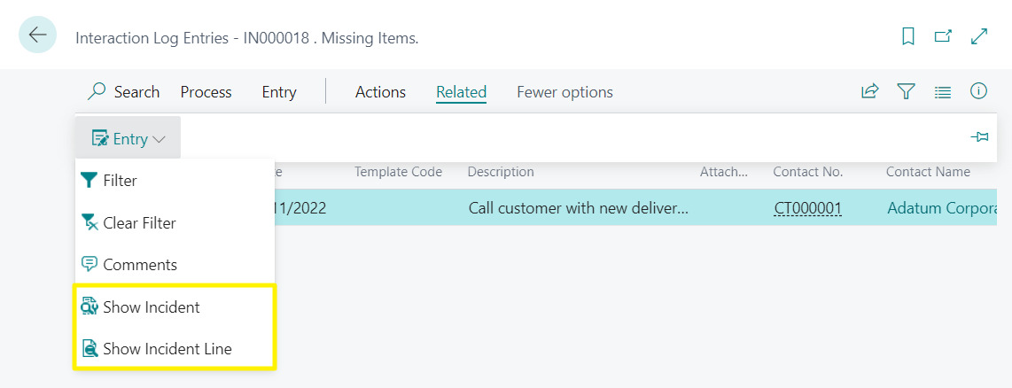 Interaction Log Entries - View Incident Action