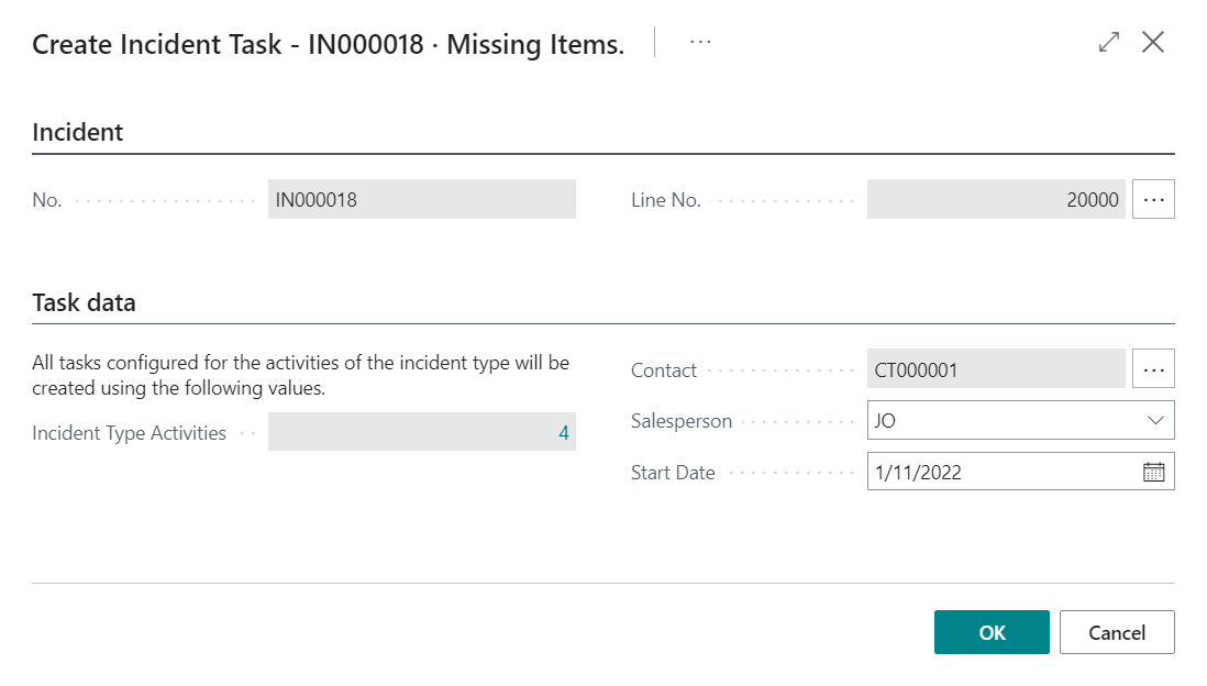 Creation of Tasks from Template dialog box for Line