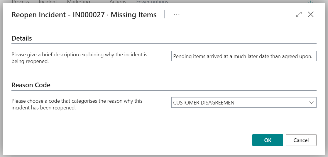 Reopen Incident dialog box