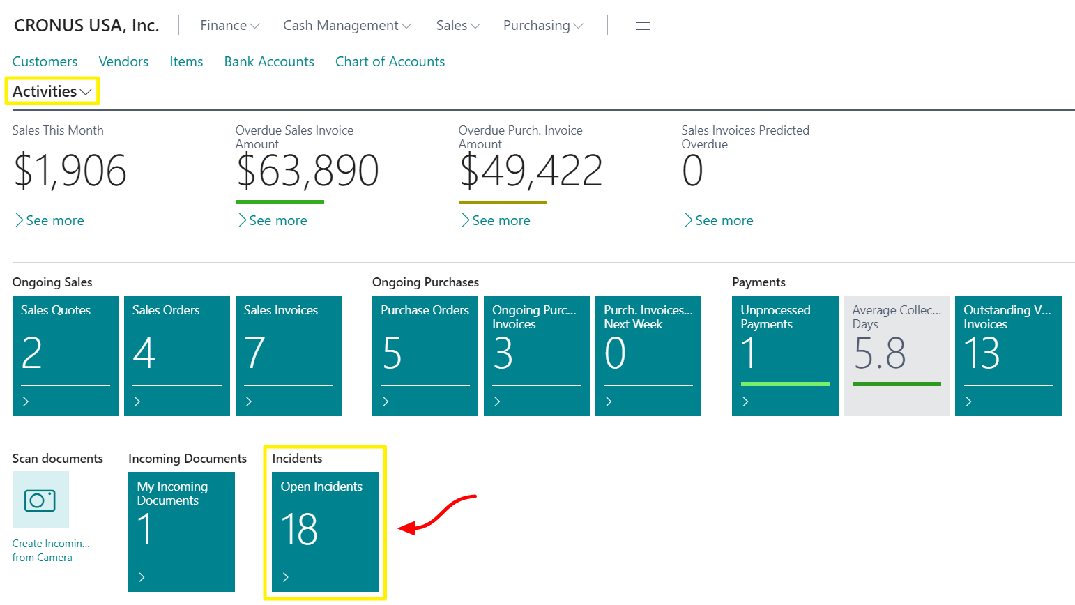 Home Page - Activities - Open Incidents