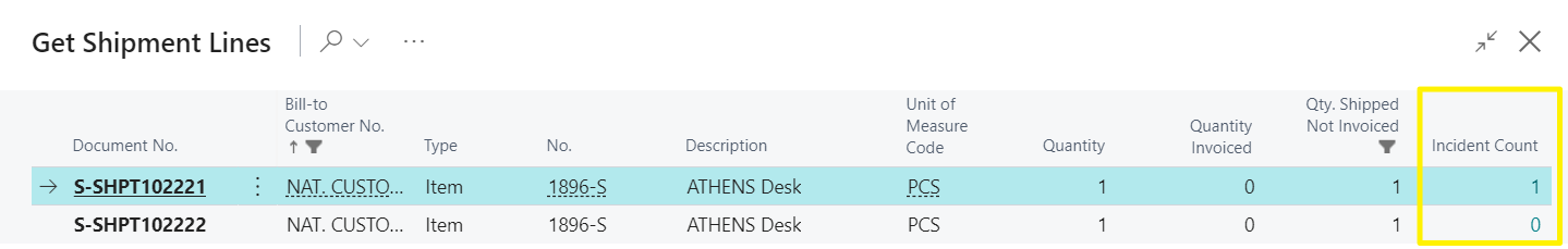 Get Shipment Lines for Invoicing - Incident Count
