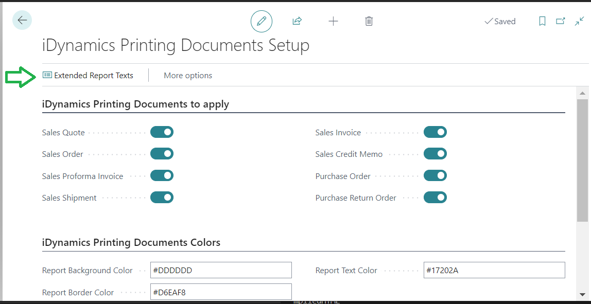 Aitana Printing Documents Setup/Reports Extended Texts