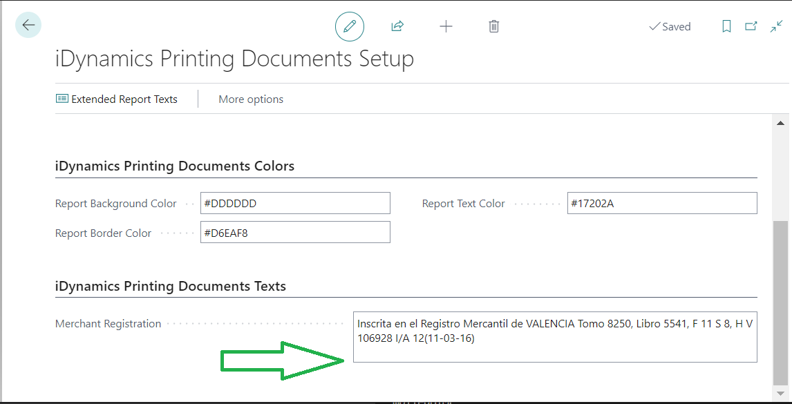 Aitana Printing Documents Setup/Reports Texts