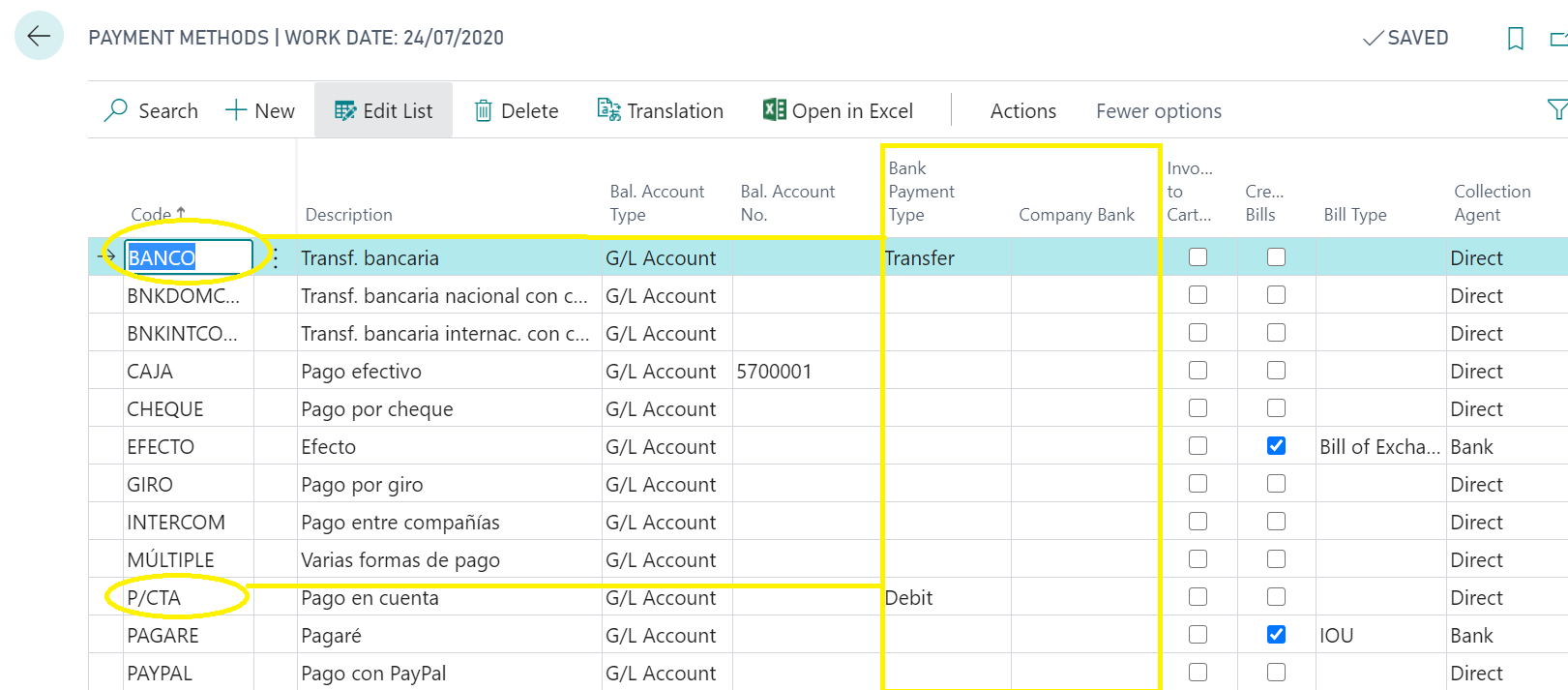 Configuration of payment methods