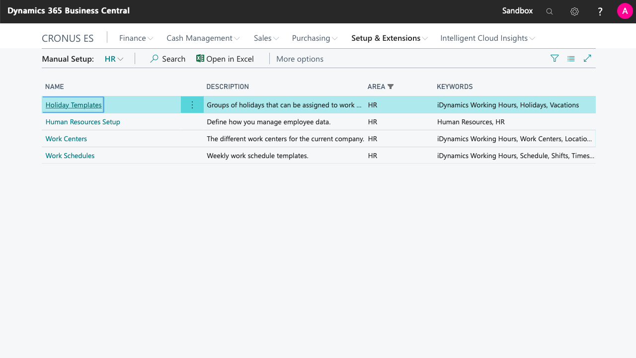 Manual configuration of holiday templates