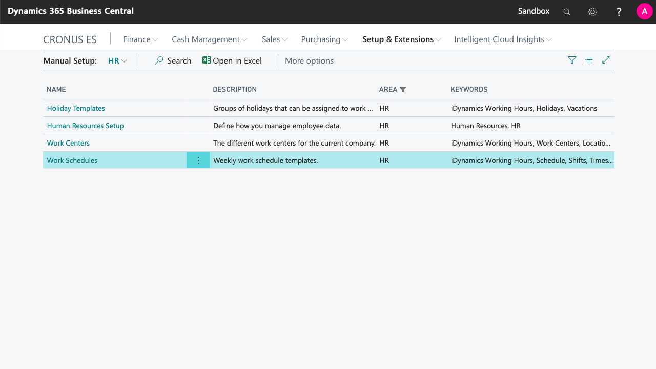 Manual setup of schedules