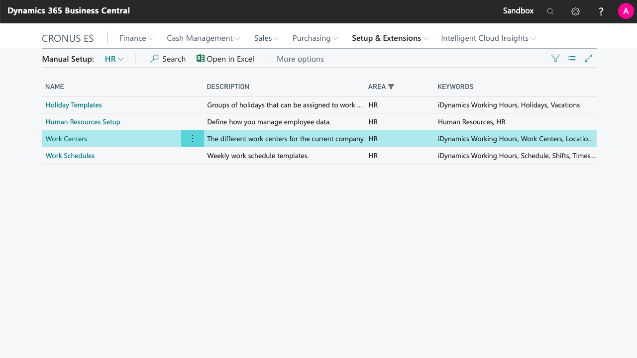 Manual Setup of Work Centers