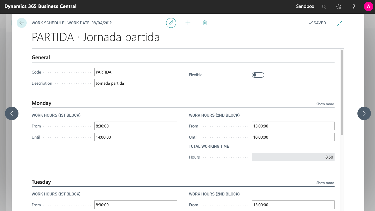 Schedule configuration