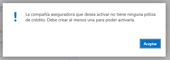 Mensaje al no tener póliza