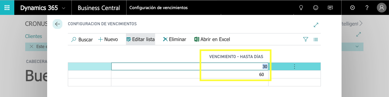 Configuración de vencimientos