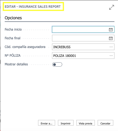 Solicitud informe ventas aseguradoras