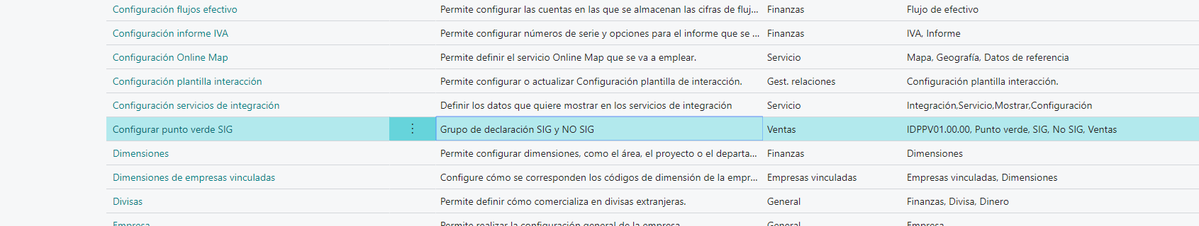 Configurar Grupo declaración SIG