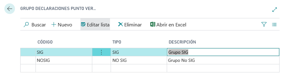 Crear Grupo declaración SIG
