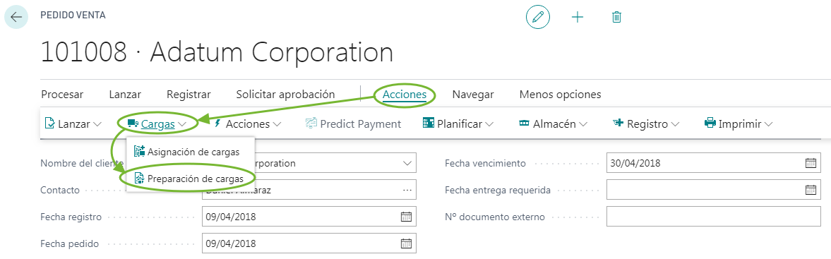 Acción Preparación de cargas