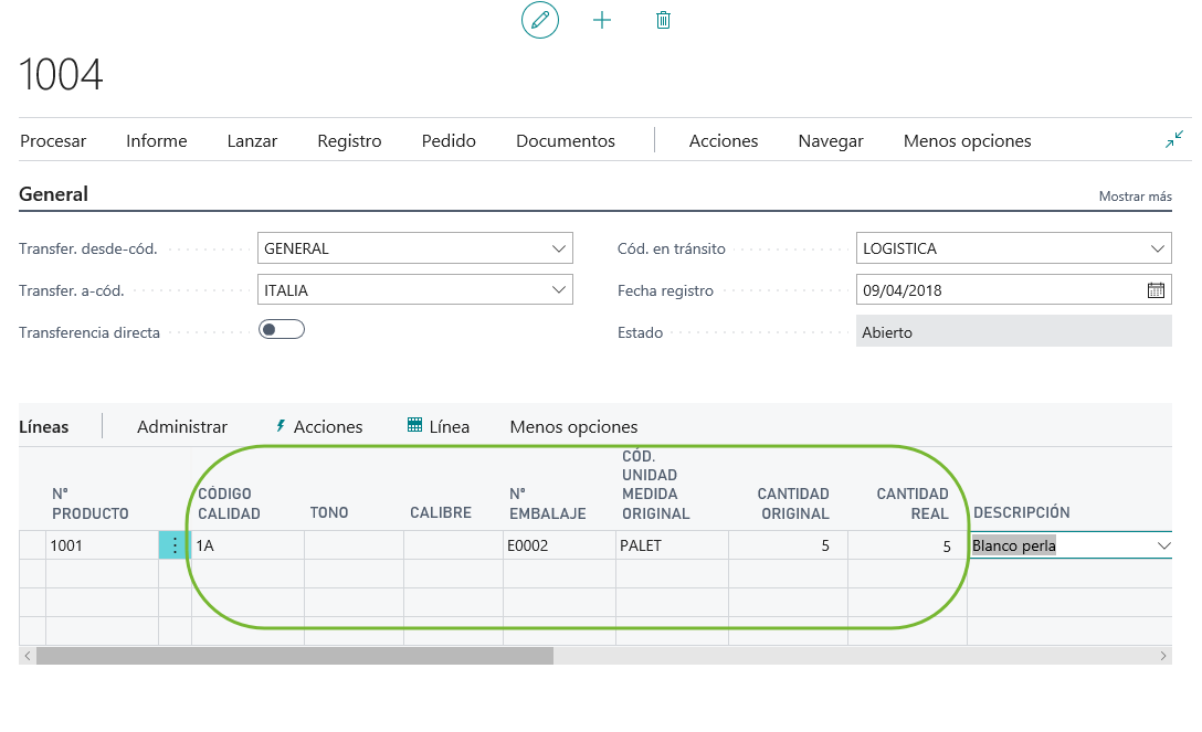 Cmapos nuevos en pedido transferencia