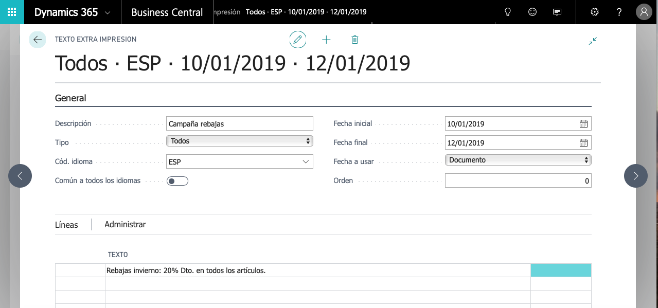 Edición de textos adicionales
