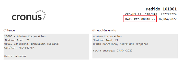 Ejemplo de impresión de ref. cliente