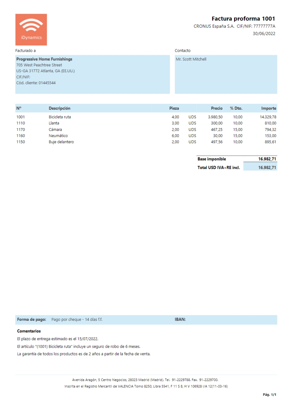 Ejemplo de factura proforma